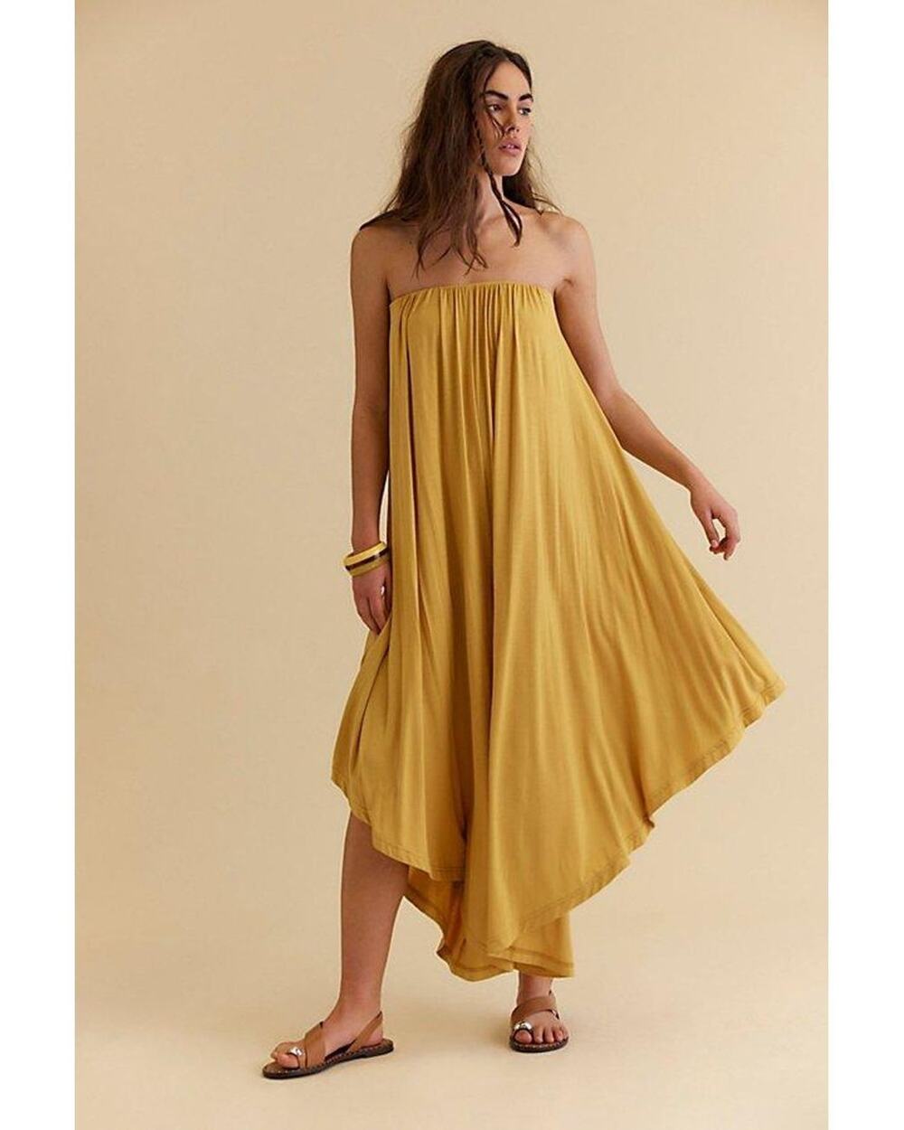 FREE PEOPLE FREE-EST YELLOW ANNIKA CROPPED WIDE LEG ONE PIECE JUMPSUIT SZ S